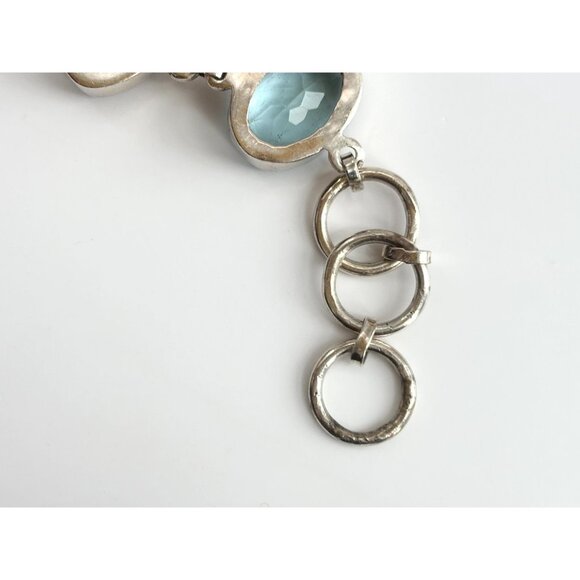 Blue Gemstone & Jasper Chainlink Silver Toned Chunky Vintage Tennis Bracelet - Picture 8 of 14